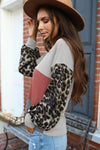 Hazel Blues® | Red Wild Leopard Contrast Sleeve Colorblock Waffle Knit Top - Hazel Blues®