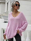 Hazel Blues® | Rib-Knit Drop Shoulder V-Neck Pullover Sweater - Hazel Blues®