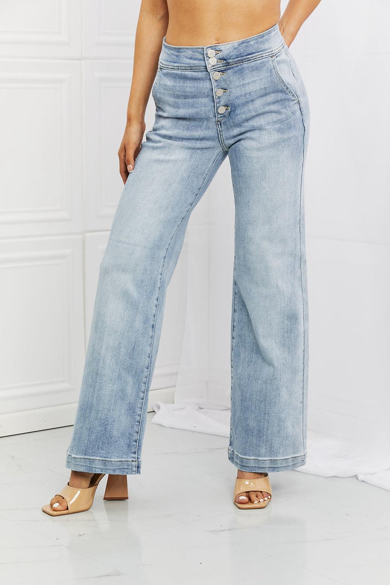 RISEN, Hazel High Rise Distressed Flare Jeans