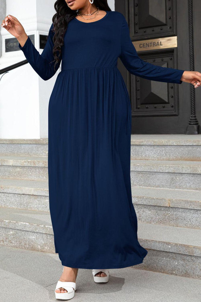 Hazel Blues® | Round Neck Long Sleeve Maxi Dress with Pockets - Hazel Blues®