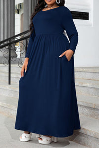 Hazel Blues® | Round Neck Long Sleeve Maxi Dress with Pockets - Hazel Blues®