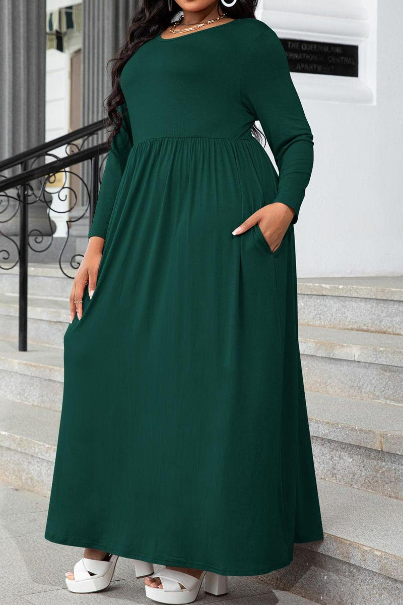 Hazel Blues® | Round Neck Long Sleeve Maxi Dress with Pockets - Hazel Blues®