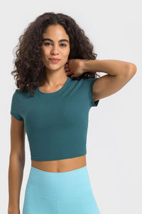 Hazel Blues® | Round Neck Short Sleeve Cropped Sports T-Shirt - Hazel Blues®