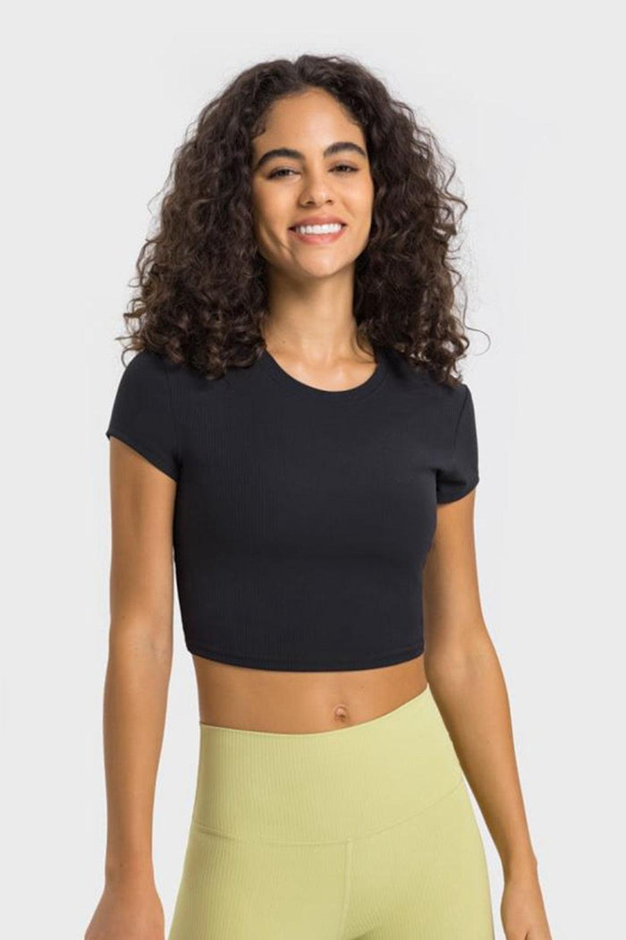 Hazel Blues® | Round Neck Short Sleeve Cropped Sports T-Shirt - Hazel Blues®