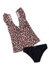 Hazel Blues® | Ruffled Leopard Tankini Top And Solid Color Panty Set - Hazel Blues®