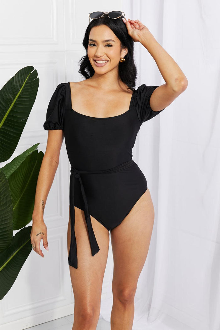 Hazel Blues® | Salty Air Puff Sleeve One-Piece in Black - Hazel Blues®