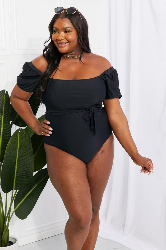 Hazel Blues® | Salty Air Puff Sleeve One-Piece in Black - Hazel Blues®