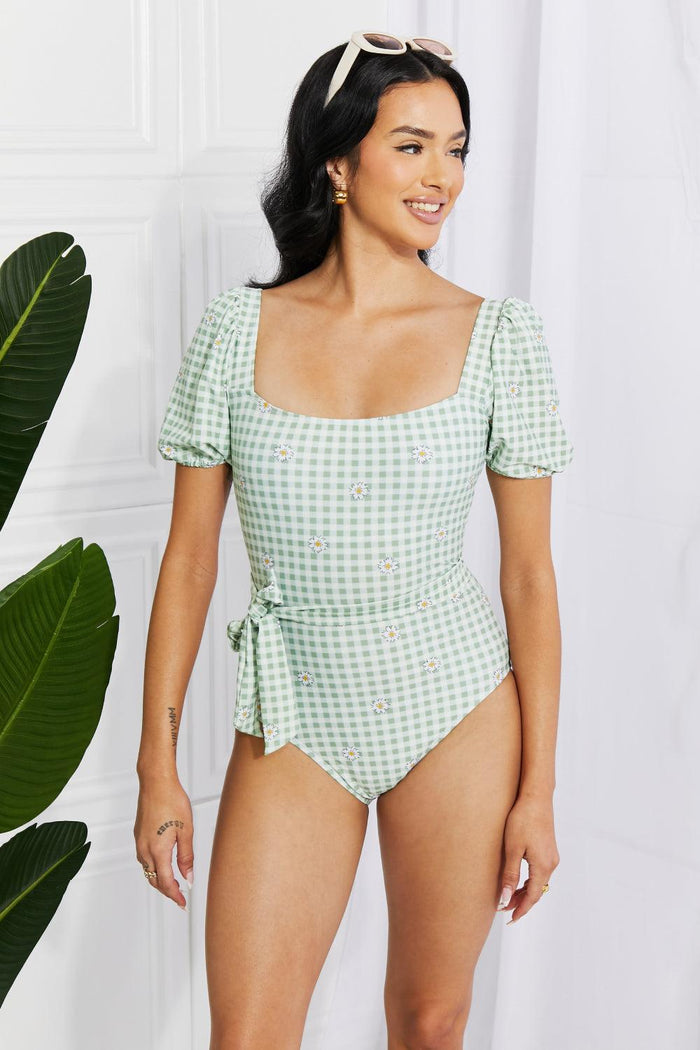 Hazel Blues® | Salty Air Puff Sleeve One-Piece in Sage - Hazel Blues®