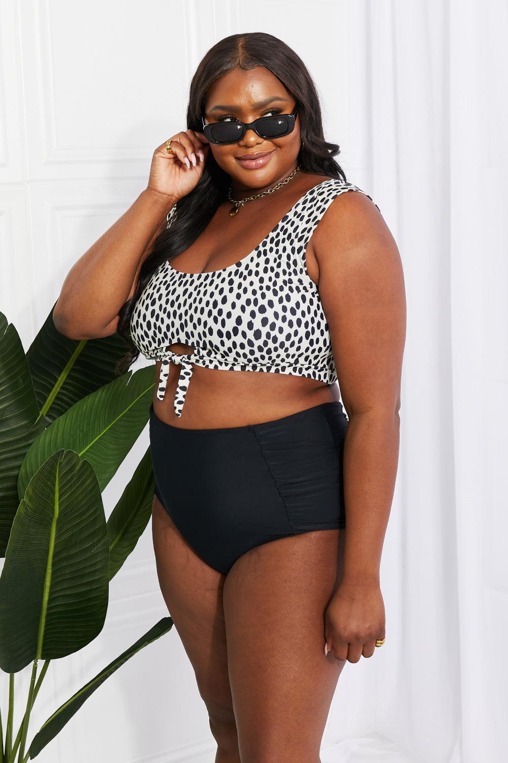 Hazel Blues® | Sanibel Crop Swim Top and Ruched Bottoms Set in Black - Hazel Blues®