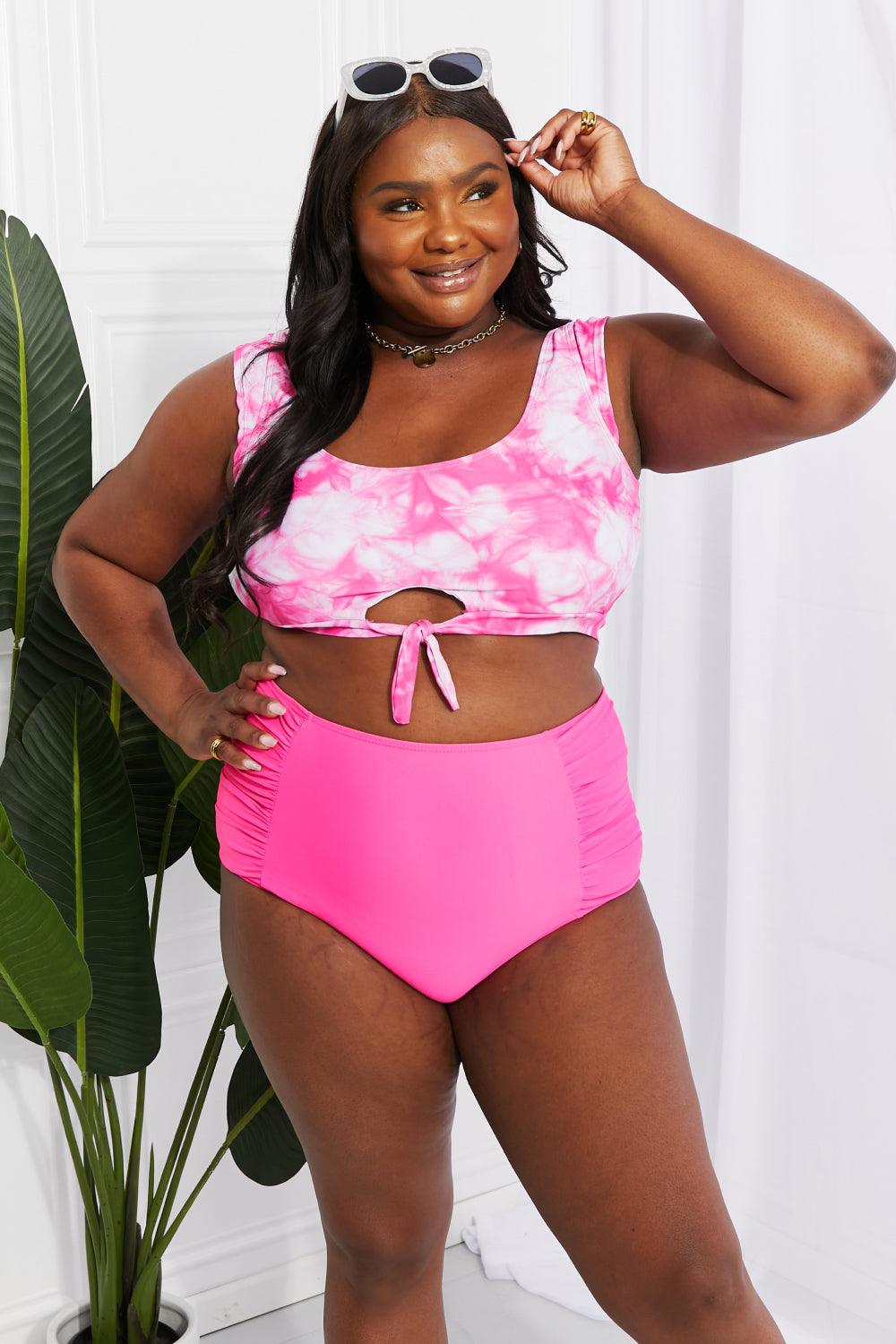 Hazel Blues® | Sanibel Crop Swim Top and Ruched Bottoms Set in Pink - Hazel Blues®