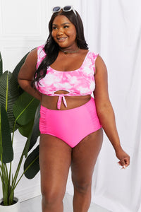 Hazel Blues® | Sanibel Crop Swim Top and Ruched Bottoms Set in Pink - Hazel Blues®