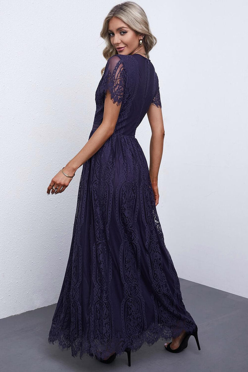 Hazel Blues®  Scalloped Trim Lace Plunge Dress