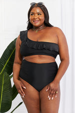 Hazel Blues® | Seaside Romance Ruffle One-Shoulder Bikini in Black - Hazel Blues®
