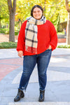 Hazel Blues® | Seasonal Shift Long Sleeve Knit Sweater In Red - Hazel Blues®
