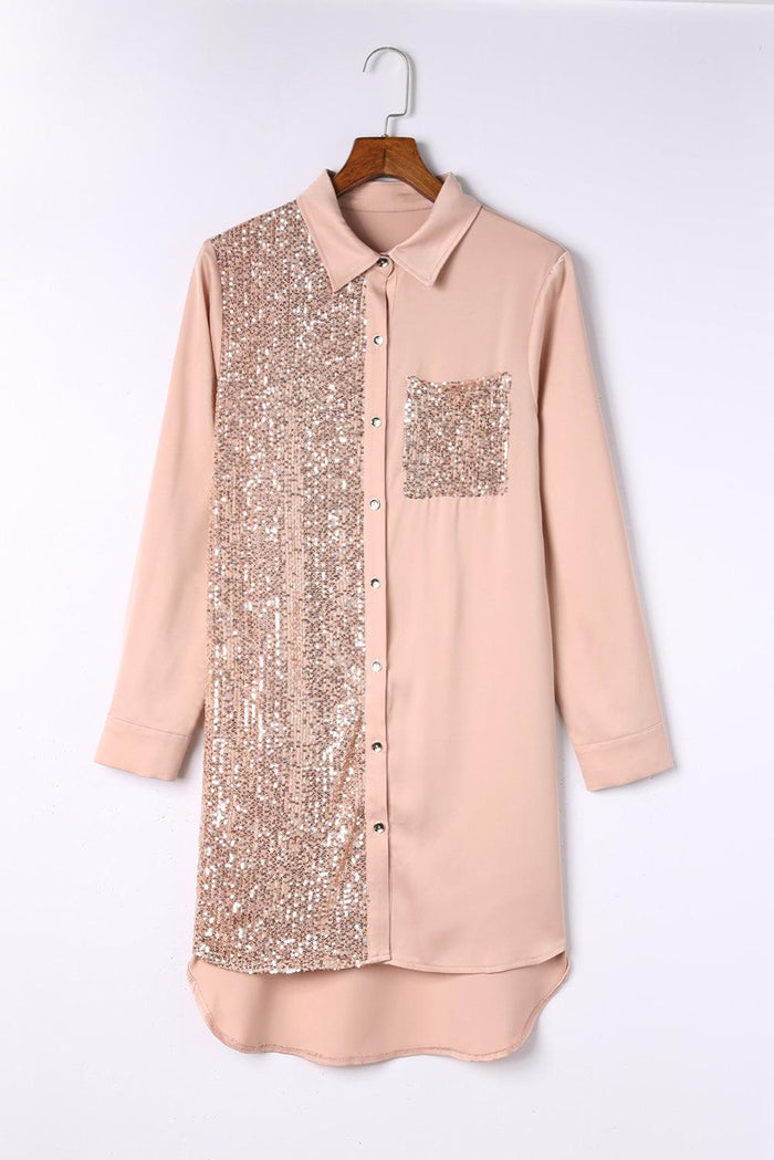 Hazel Blues® | Sequin Button Front High-Low Shirt Dress - Hazel Blues®