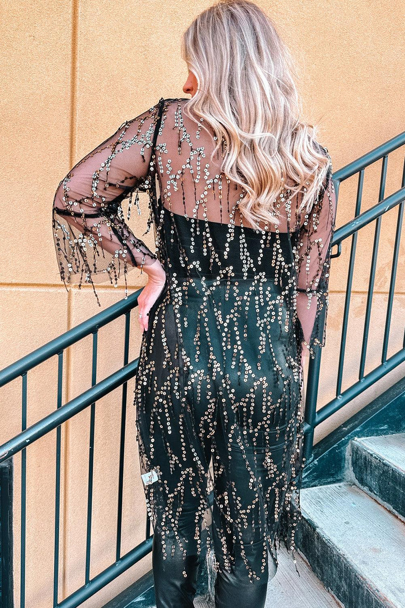 Hazel Blues | Sequin Open Front Sheer Cardigan Hazel Blues | Sequin Open Front Sheer Cardigan