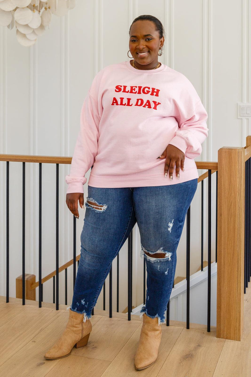 Hazel Blues® | Sleigh All Day Sweatshirt In Pink - Hazel Blues®