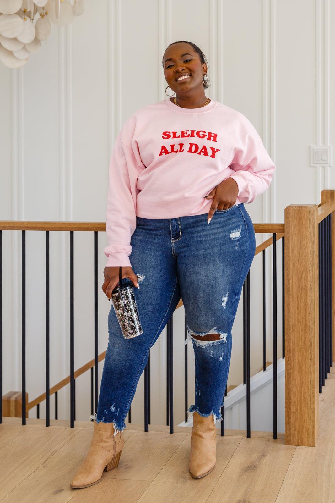 Hazel Blues® | Sleigh All Day Sweatshirt In Pink - Hazel Blues®