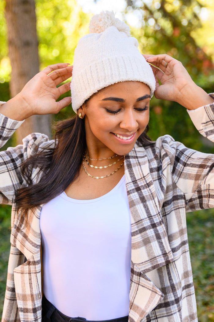 Hazel Blues® | Slouchy Boucle Pom Beanie In Ivory - Hazel Blues®