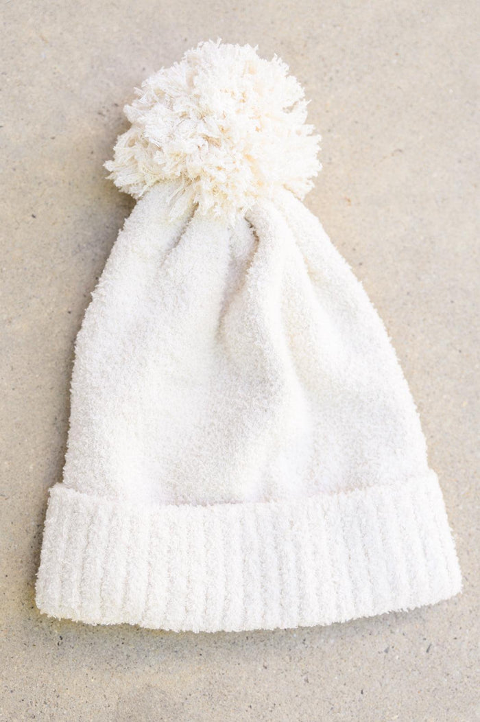 Hazel Blues® | Slouchy Boucle Pom Beanie In Ivory - Hazel Blues®