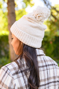 Hazel Blues® | Slouchy Boucle Pom Beanie In Ivory - Hazel Blues®