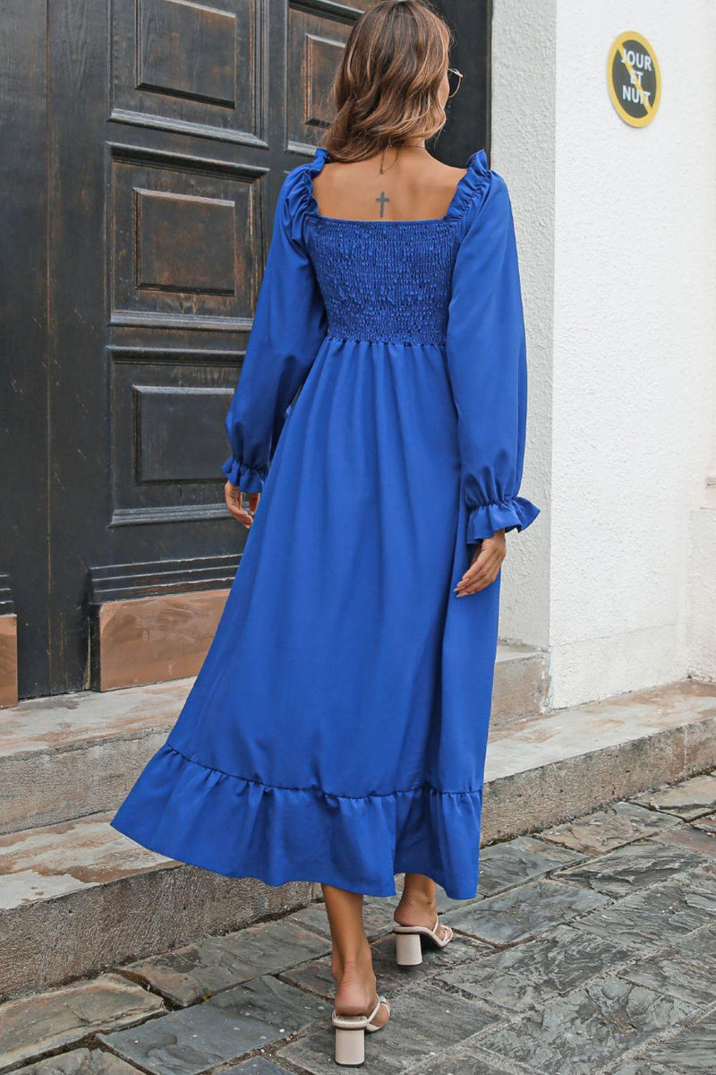 Hazel Blues | Smocked Ruffle Hem Flounce Sleeve Dress Hazel Blues | Smocked Ruffle Hem Flounce Sleeve Dress