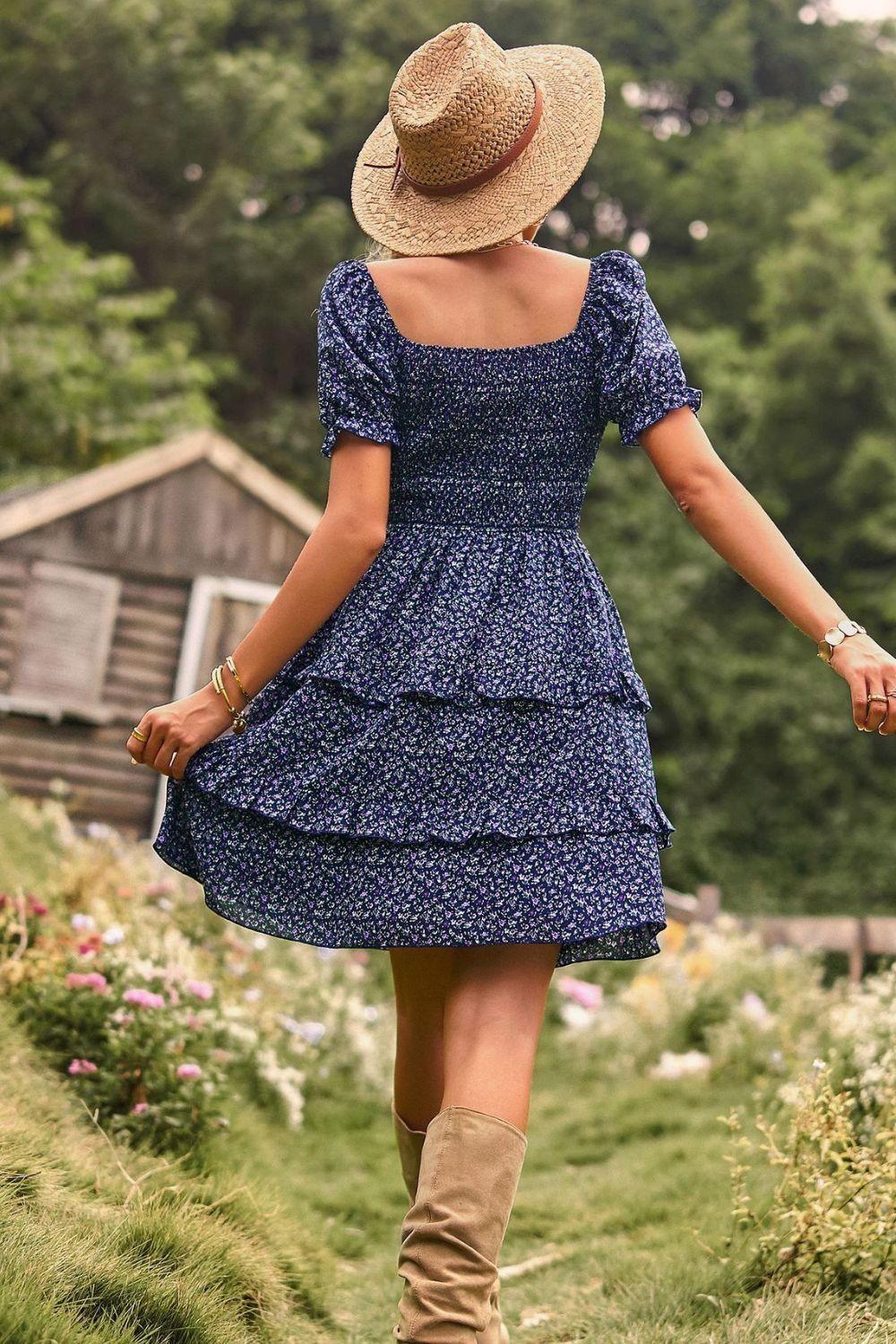 Dress | Smocked Hazel Neck Flounce Mini Blues® Sweetheart Sleeve