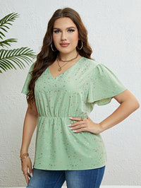 Hazel Blues® | Star V-Neck Puff Sleeve Peplum Top - Hazel Blues®