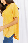 Hazel Blues® | Start Small Washed Waffle Knit Top in Yellow Gold - Hazel Blues®