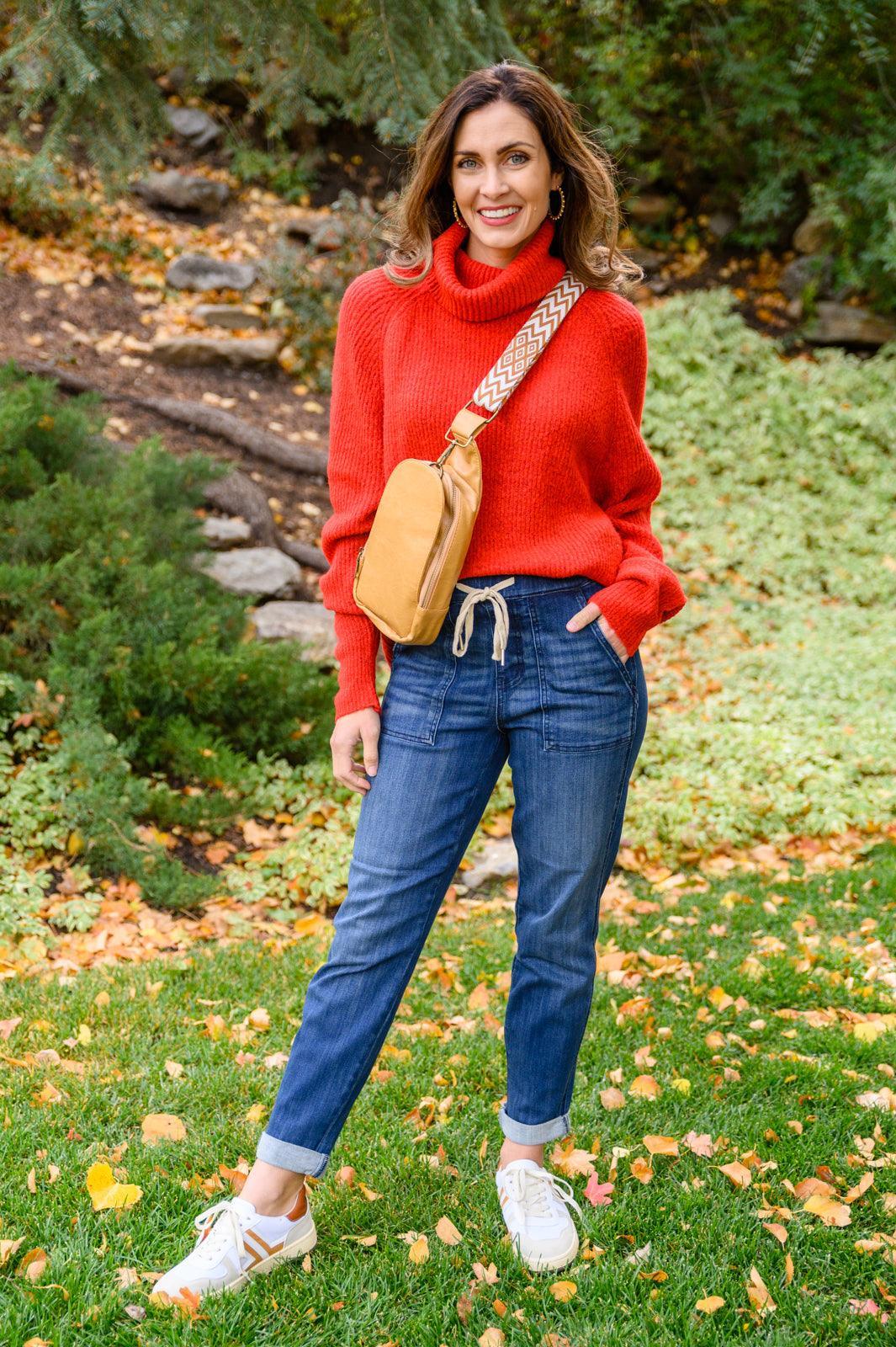 Hazel Blues® | Steady Pace Roll Neck Sweater In Red - Hazel Blues®