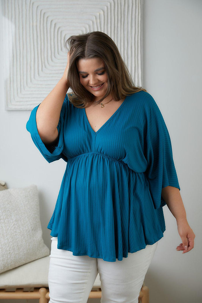 Hazel Blues® | Storied Moments Draped Peplum Top in Teal - Hazel Blues®