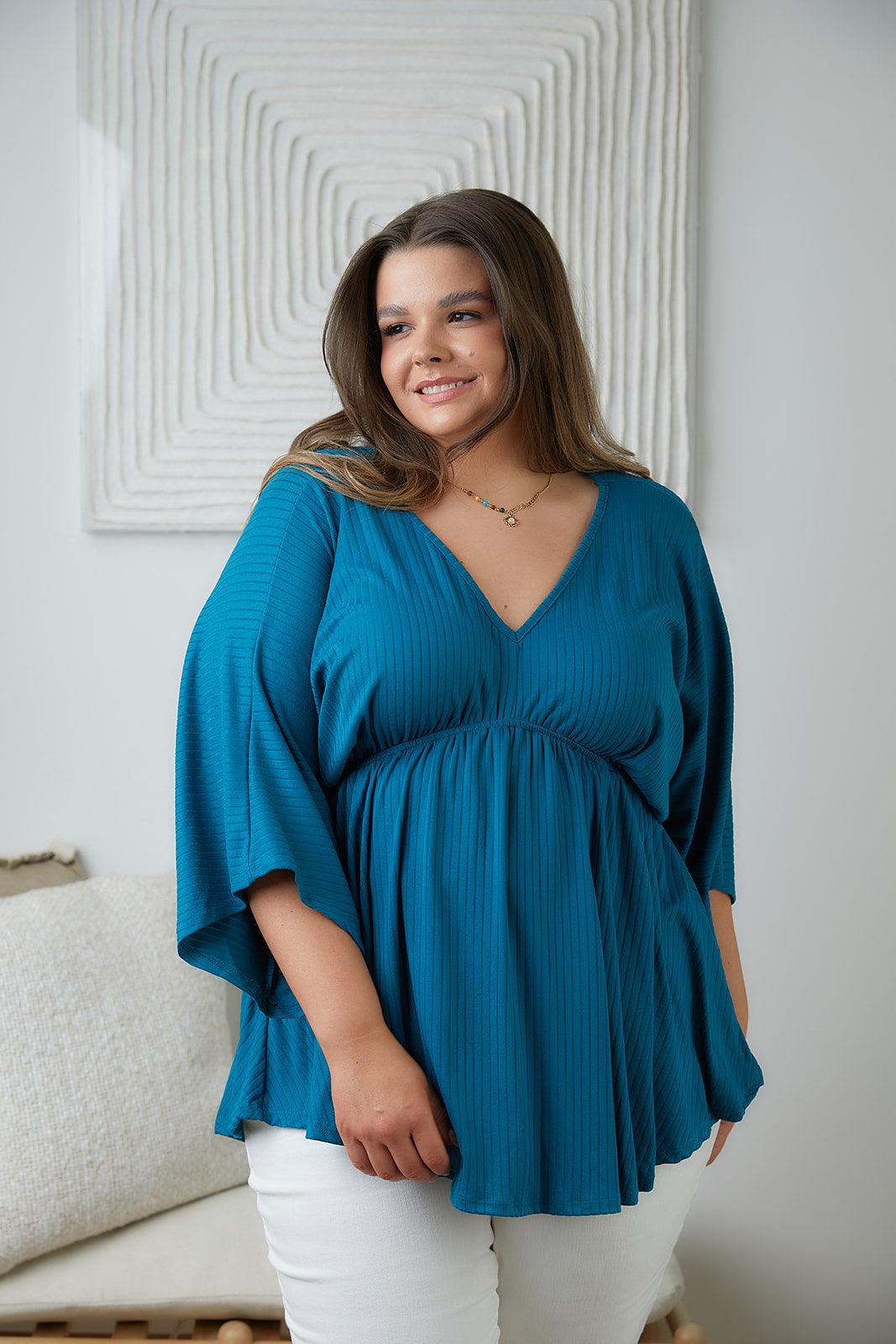 Hazel Blues® | Storied Moments Draped Peplum Top in Teal - Hazel Blues®