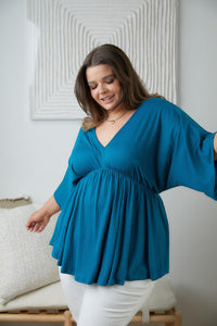 Hazel Blues® | Storied Moments Draped Peplum Top in Teal - Hazel Blues®