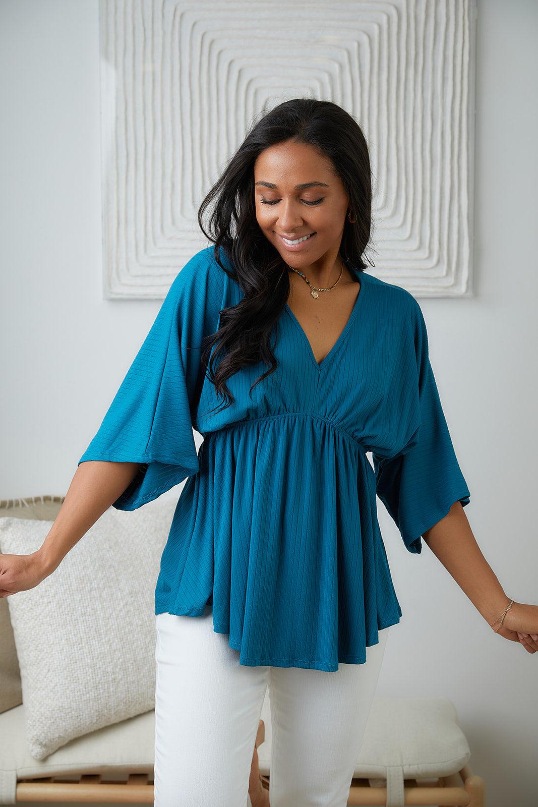 Hazel Blues® | Storied Moments Draped Peplum Top in Teal - Hazel Blues®