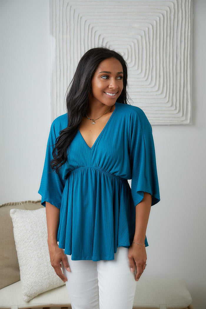 Hazel Blues® | Storied Moments Draped Peplum Top in Teal - Hazel Blues®