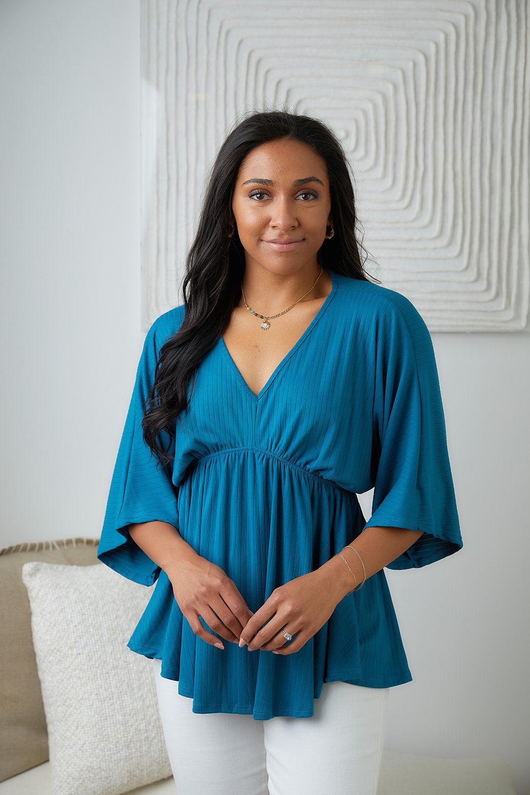 Hazel Blues® | Storied Moments Draped Peplum Top in Teal - Hazel Blues®