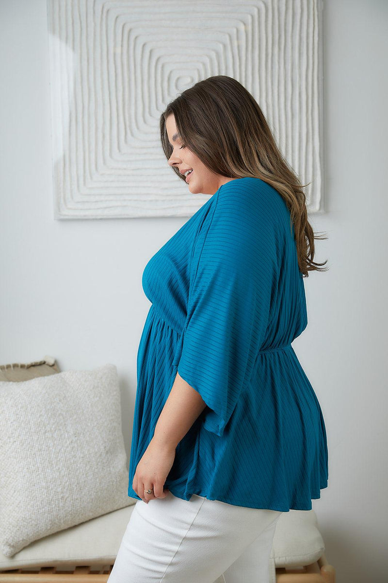 Hazel Blues® | Storied Moments Draped Peplum Top in Teal - Hazel Blues®