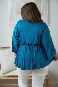 Hazel Blues® | Storied Moments Draped Peplum Top in Teal - Hazel Blues®