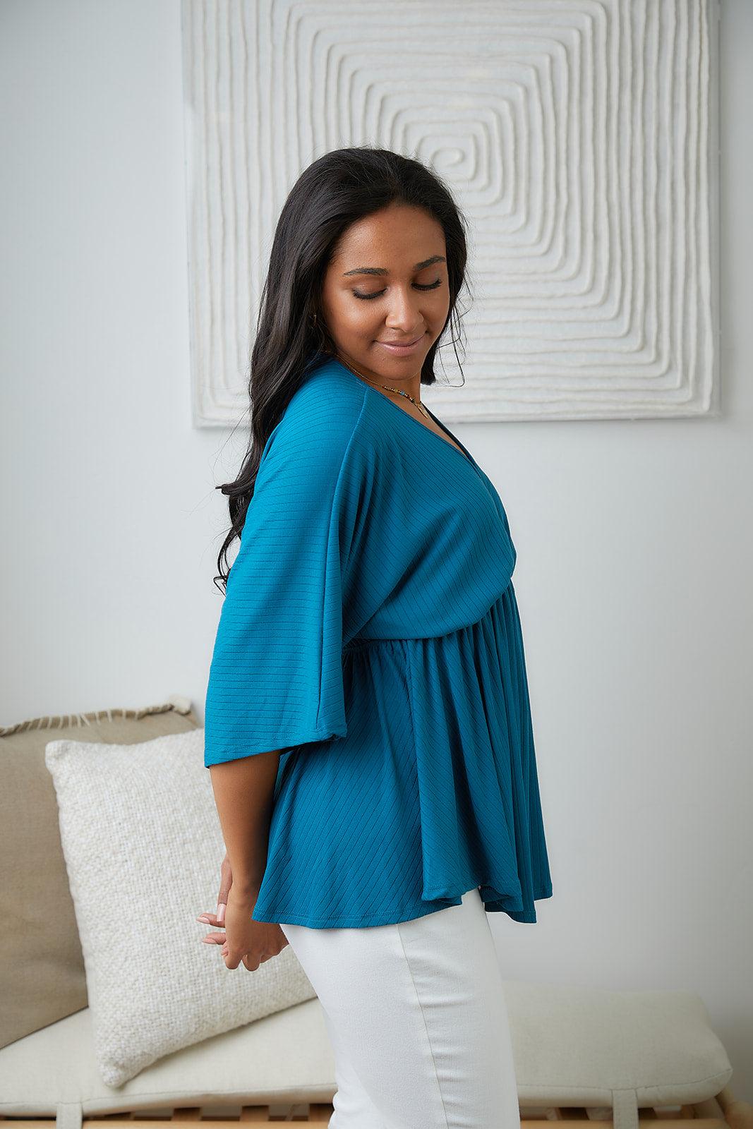 Hazel Blues® | Storied Moments Draped Peplum Top in Teal - Hazel Blues®