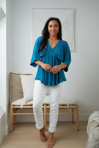 Hazel Blues® | Storied Moments Draped Peplum Top in Teal - Hazel Blues®