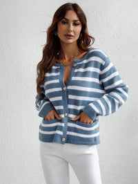 Hazel Blues® | Striped Button Front Cardigan - Hazel Blues®