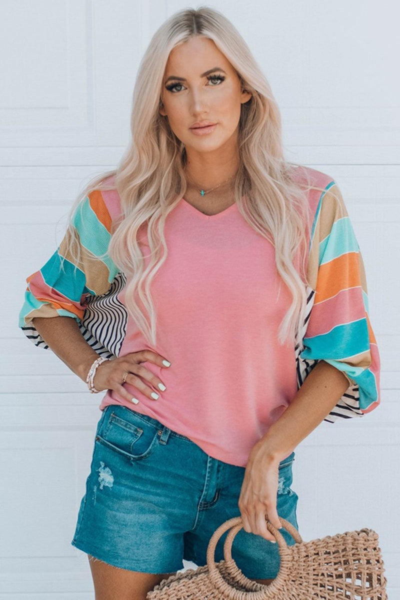 Hazel Blues® | Striped Dolman Sleeve V-Neck Top - Hazel Blues®