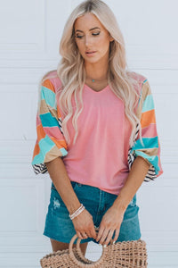 Hazel Blues® | Striped Dolman Sleeve V-Neck Top - Hazel Blues®