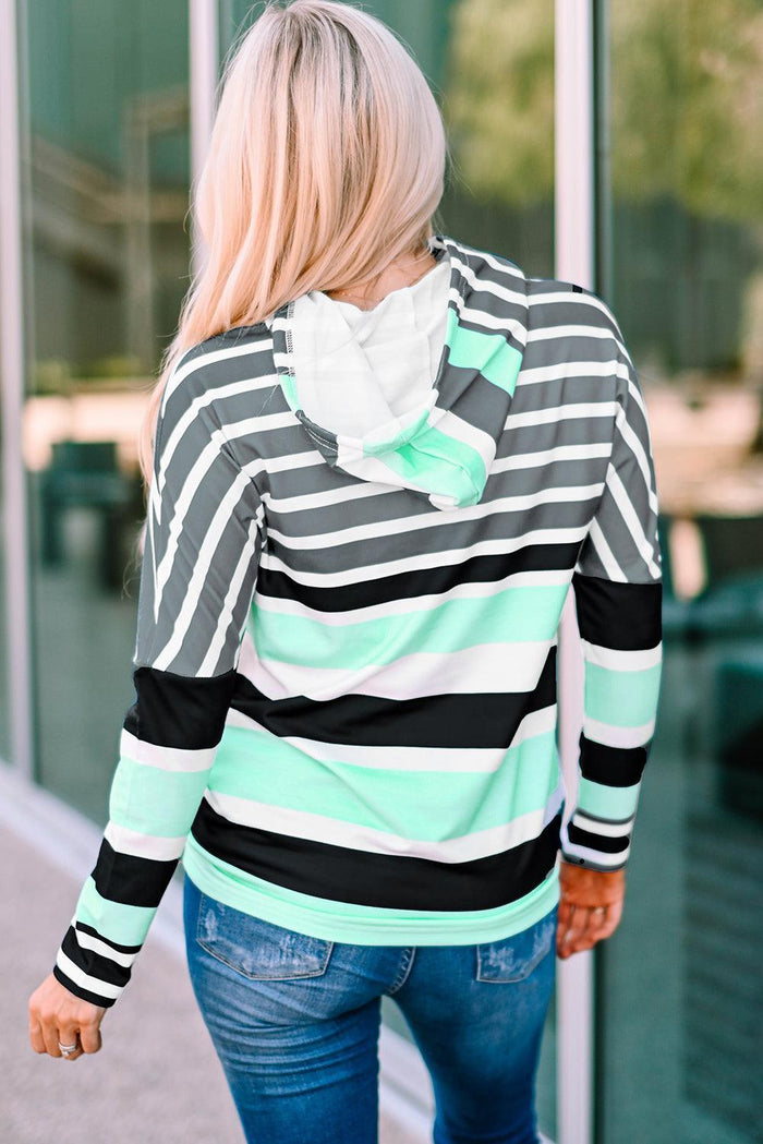 Hazel Blues® | Striped Drawstring Detail Long Sleeve Hoodie - Hazel Blues®