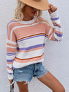 Hazel Blues® | Striped Drop Shoulder Round Neck Pullover Sweater - Hazel Blues®