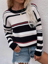Hazel Blues® | Striped Drop Shoulder Round Neck Pullover Sweater - Hazel Blues®