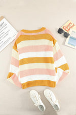 Hazel Blues® | Striped Dropped Shoulder Knitted Pullover Sweater - Hazel Blues®