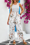 Hazel Blues® | Striped Floral Sleeveless Wide Leg Jumpsuit with Pockets - Hazel Blues®