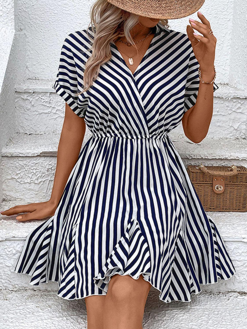 Hazel Blues® | Striped Johnny Collar Mini Dress - Hazel Blues®