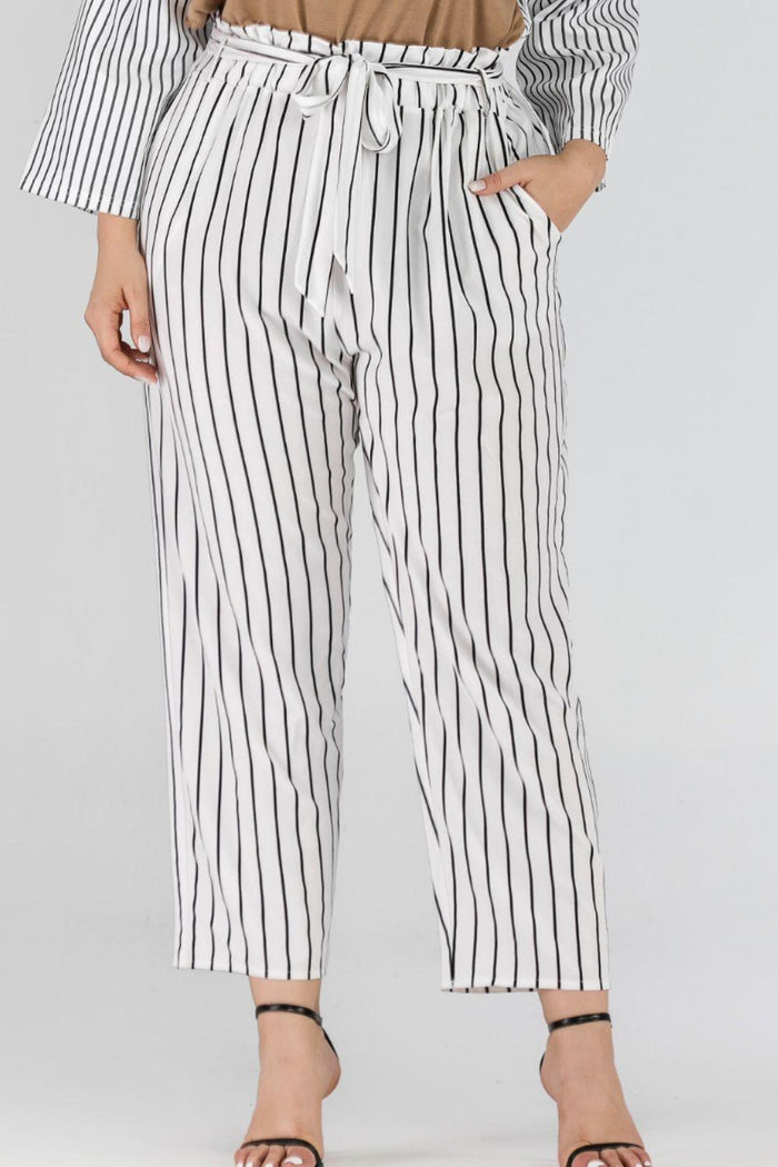 Hazel Blues® | Striped Paperbag Waist Cropped Pants - Hazel Blues®